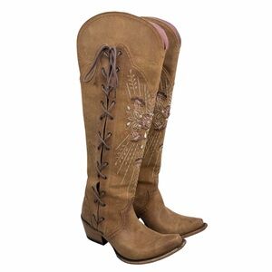 Lane Junk Gypsy Honeysuckle Rose Women’s 11 Floral Western Tall OTK Boots Brown